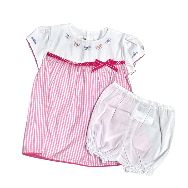 Vestido estampado y bordado con panty
