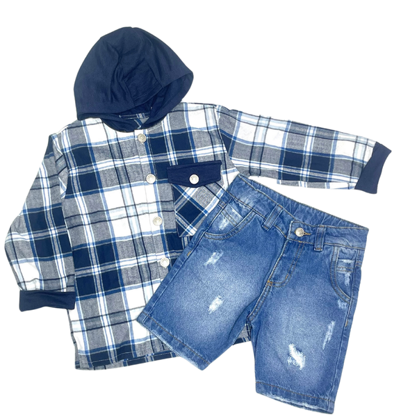 Conjunto de niño camisa leñadora + Bermuda jean